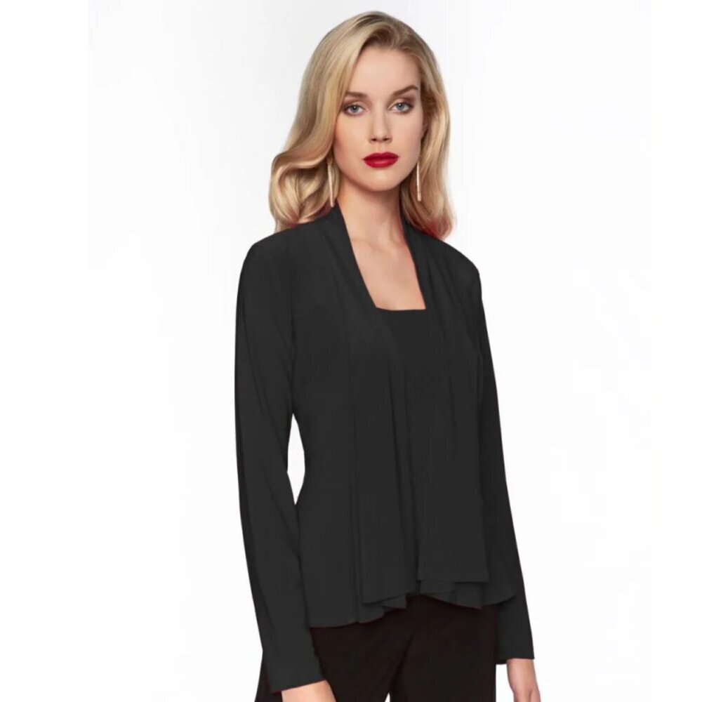 Frank Lyman Cover Up 069 Open Slinky Cardigan Black Size 8